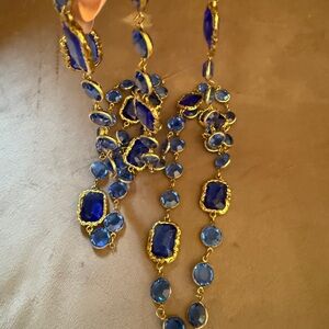 Signed Vintage 1981 Chanel Paris Blue color Crystal
Chiclet Sautoir Necklace 60”